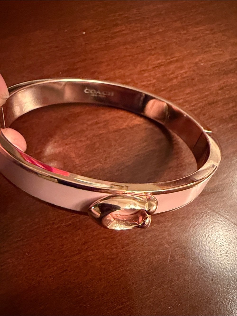 Coach Pale Pink Enamel Bangle with Gold-Tone Accents